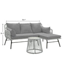 EROMMY L-Shaped Sectional Sofa Set with Cushions & Glass Coffee Table for Patio, Gray-Erommy